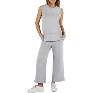 imageANRABESS Womens 2 Piece Sets Summer Outfits Sleeveless Wide Leg Tracksuits Casual Sweat Sets Lounge SweatsuitsLight Grey