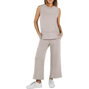 imageANRABESS Womens 2 Piece Sets Summer Outfits Sleeveless Wide Leg Tracksuits Casual Sweat Sets Lounge SweatsuitsLight Khaki