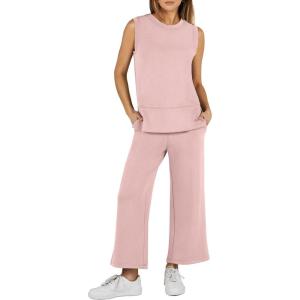 imageANRABESS Womens 2 Piece Sets Summer Outfits Sleeveless Wide Leg Tracksuits Casual Sweat Sets Lounge SweatsuitsLight Pink