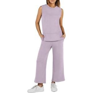 imageANRABESS Womens 2 Piece Sets Summer Outfits Sleeveless Wide Leg Tracksuits Casual Sweat Sets Lounge SweatsuitsLight Purple