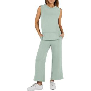 imageANRABESS Womens 2 Piece Sets Summer Outfits Sleeveless Wide Leg Tracksuits Casual Sweat Sets Lounge SweatsuitsMint