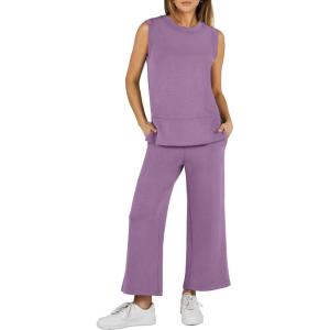 imageANRABESS Womens 2 Piece Sets Summer Outfits Sleeveless Wide Leg Tracksuits Casual Sweat Sets Lounge SweatsuitsPurple