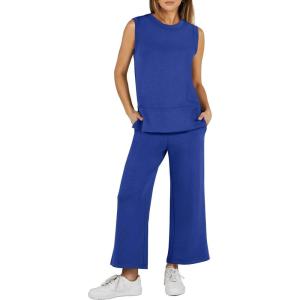 imageANRABESS Womens 2 Piece Sets Summer Outfits Sleeveless Wide Leg Tracksuits Casual Sweat Sets Lounge SweatsuitsRoyal Blue