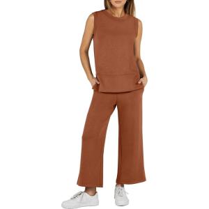 imageANRABESS Womens 2 Piece Sets Summer Outfits Sleeveless Wide Leg Tracksuits Casual Sweat Sets Lounge SweatsuitsRust
