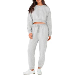 imageANRABESS Womens Two Piece Outfits Long Sleeve Crop Sweatshirt and Jogger Pants Lounge Sweatsuit Sets Tracksuit with PocketsGrey