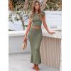 imageANRABESS Skirt Sets for Women 2 Piece Outfits 2025 Summer Crop Top Fold Over Maxi Skirt Set Going Out Dress Casual TrendyArmy Green