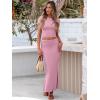 imageANRABESS Skirt Sets for Women 2 Piece Outfits 2025 Summer Crop Top Fold Over Maxi Skirt Set Going Out Dress Casual TrendyPink
