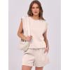 imageANRABESS Two Piece Sets for Women Summer Lounge Set Casual Cap Sleeve Crewneck Tops and Drawstring Short Outfits TracksuitAlmond