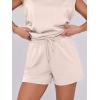imageANRABESS Two Piece Sets for Women Summer Lounge Set Casual Cap Sleeve Crewneck Tops and Drawstring Short Outfits TracksuitAlmond
