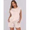 imageANRABESS Two Piece Sets for Women Summer Lounge Set Casual Cap Sleeve Crewneck Tops and Drawstring Short Outfits TracksuitAlmond