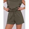 imageANRABESS Two Piece Sets for Women Summer Lounge Set Casual Cap Sleeve Crewneck Tops and Drawstring Short Outfits TracksuitArmy Green