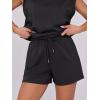 imageANRABESS Two Piece Sets for Women Summer Lounge Set Casual Cap Sleeve Crewneck Tops and Drawstring Short Outfits TracksuitBlack