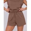 imageANRABESS Two Piece Sets for Women Summer Lounge Set Casual Cap Sleeve Crewneck Tops and Drawstring Short Outfits TracksuitBrown
