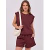 imageANRABESS Two Piece Sets for Women Summer Lounge Set Casual Cap Sleeve Crewneck Tops and Drawstring Short Outfits TracksuitBurgundy