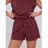imageANRABESS Two Piece Sets for Women Summer Lounge Set Casual Cap Sleeve Crewneck Tops and Drawstring Short Outfits TracksuitBurgundy