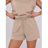imageANRABESS Two Piece Sets for Women Summer Lounge Set Casual Cap Sleeve Crewneck Tops and Drawstring Short Outfits TracksuitKhaki