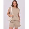 imageANRABESS Two Piece Sets for Women Summer Lounge Set Casual Cap Sleeve Crewneck Tops and Drawstring Short Outfits TracksuitKhaki