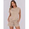 imageANRABESS Two Piece Sets for Women Summer Lounge Set Casual Cap Sleeve Crewneck Tops and Drawstring Short Outfits TracksuitKhaki