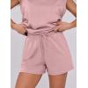 imageANRABESS Two Piece Sets for Women Summer Lounge Set Casual Cap Sleeve Crewneck Tops and Drawstring Short Outfits TracksuitLight Pink