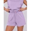 imageANRABESS Two Piece Sets for Women Summer Lounge Set Casual Cap Sleeve Crewneck Tops and Drawstring Short Outfits TracksuitLight Purple