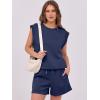 imageANRABESS Two Piece Sets for Women Summer Lounge Set Casual Cap Sleeve Crewneck Tops and Drawstring Short Outfits TracksuitNavy Blue