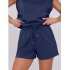 imageANRABESS Two Piece Sets for Women Summer Lounge Set Casual Cap Sleeve Crewneck Tops and Drawstring Short Outfits TracksuitNavy Blue