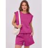 imageANRABESS Two Piece Sets for Women Summer Lounge Set Casual Cap Sleeve Crewneck Tops and Drawstring Short Outfits TracksuitRose Red