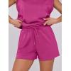 imageANRABESS Two Piece Sets for Women Summer Lounge Set Casual Cap Sleeve Crewneck Tops and Drawstring Short Outfits TracksuitRose Red