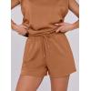 imageANRABESS Two Piece Sets for Women Summer Lounge Set Casual Cap Sleeve Crewneck Tops and Drawstring Short Outfits TracksuitRust
