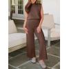 imageANRABESS Women 2 Piece Outfits Mock Neck Sweater Vests Wide Leg Pants Lounge Matching Set Summer Vacation Travel ClothingCoffee