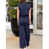 imageANRABESS Women 2 Piece Outfits Mock Neck Sweater Vests Wide Leg Pants Lounge Matching Set Summer Vacation Travel ClothingNavy Blue