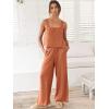imageANRABESS Womens 2 Piece Outfits Linen Pants Jumpsuit Matching Lounge Set Casual Summer Beach Vacation Trendy Clothes Rust XXLarge