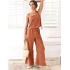 imageANRABESS Womens 2 Piece Outfits Linen Pants Jumpsuit Matching Lounge Set Casual Summer Beach Vacation Trendy Clothes Rust XXLarge