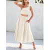 imageANRABESS Womens 2 Pieces Outfits One Shoulder Smocked Crop Top ampamp High Waist Long Skirt Dress Set with PocketsBeige