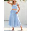 imageANRABESS Womens 2 Pieces Outfits One Shoulder Smocked Crop Top ampamp High Waist Long Skirt Dress Set with PocketsBlue