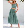 imageANRABESS Womens 2 Pieces Outfits One Shoulder Smocked Crop Top ampamp High Waist Long Skirt Dress Set with PocketsCyan