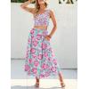 imageANRABESS Womens 2 Pieces Outfits One Shoulder Smocked Crop Top ampamp High Waist Long Skirt Dress Set with PocketsFloral Purple
