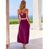 imageANRABESS Womens 2 Pieces Outfits One Shoulder Smocked Crop Top ampamp High Waist Long Skirt Dress Set with PocketsFushia
