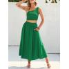 imageANRABESS Womens 2 Pieces Outfits One Shoulder Smocked Crop Top ampamp High Waist Long Skirt Dress Set with PocketsGreen