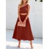 imageANRABESS Womens 2 Pieces Outfits One Shoulder Smocked Crop Top ampamp High Waist Long Skirt Dress Set with PocketsMaroon