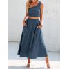 imageANRABESS Womens 2 Pieces Outfits One Shoulder Smocked Crop Top ampamp High Waist Long Skirt Dress Set with PocketsNavy Blue