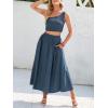 imageANRABESS Womens 2 Pieces Outfits One Shoulder Smocked Crop Top ampamp High Waist Long Skirt Dress Set with PocketsNavy Blue