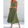 imageANRABESS Womens 2 Pieces Outfits One Shoulder Smocked Crop Top ampamp High Waist Long Skirt Dress Set with PocketsOlive