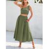 imageANRABESS Womens 2 Pieces Outfits One Shoulder Smocked Crop Top ampamp High Waist Long Skirt Dress Set with PocketsOlive