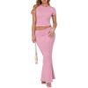 imageANRABESS Skirt Sets for Women 2 Piece Outfits 2025 Summer Crop Top Fold Over Maxi Skirt Set Going Out Dress Casual TrendyPink