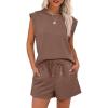 imageANRABESS Two Piece Sets for Women Summer Lounge Set Casual Cap Sleeve Crewneck Tops and Drawstring Short Outfits TracksuitBrown