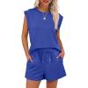 imageANRABESS Two Piece Sets for Women Summer Lounge Set Casual Cap Sleeve Crewneck Tops and Drawstring Short Outfits TracksuitRoyal Blue