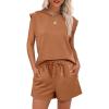 imageANRABESS Two Piece Sets for Women Summer Lounge Set Casual Cap Sleeve Crewneck Tops and Drawstring Short Outfits TracksuitRust
