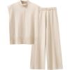 imageANRABESS Women 2 Piece Outfits Mock Neck Sweater Vests Wide Leg Pants Lounge Matching Set Summer Vacation Travel ClothingBeige