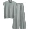 imageANRABESS Women 2 Piece Outfits Mock Neck Sweater Vests Wide Leg Pants Lounge Matching Set Summer Vacation Travel ClothingGrey Green
